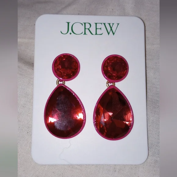NWT J. Crew Sparkly Double-Drop Necklace/Earrings Pink - Picture 7 of 9
